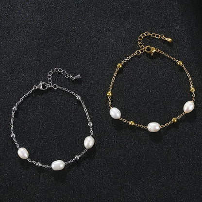 Simple Style Classic Style Solid Color 304 Stainless Steel Freshwater Pearl Agate Bracelets In Bulk