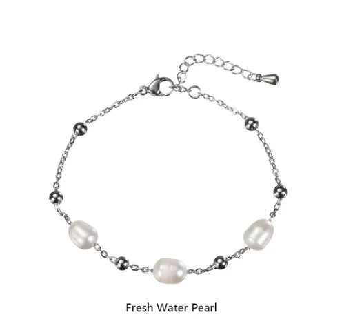 Simple Style Classic Style Solid Color 304 Stainless Steel Freshwater Pearl Agate Bracelets In Bulk