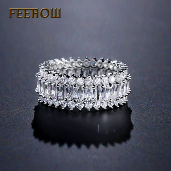 Supply Of New Fashion Threerow Diamond Ring Zircon Wedding Ring Spot Wholesale