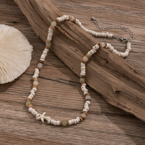 Surfer Coconut Shell Starfish Men's Hiphop Handmade Bead Clavicle Chain Jewelry With Geometric Pattern