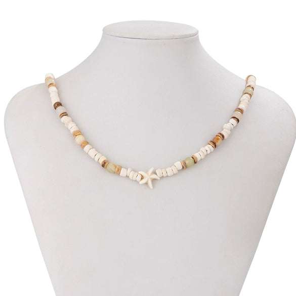 Surfer Coconut Shell Starfish Men's Hiphop Handmade Bead Clavicle Chain Jewelry With Geometric Pattern