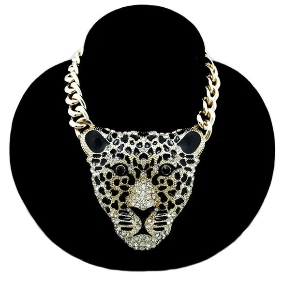 Sweater Chain Accessories Alloy Bone Chain With Leopard Head Animal Pattern Knitted Necklace For Halloween Hiphop Style