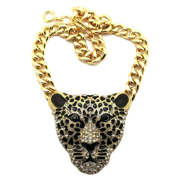 Sweater Chain Accessories Alloy Bone Chain With Leopard Head Animal Pattern Knitted Necklace For Halloween Hiphop Style