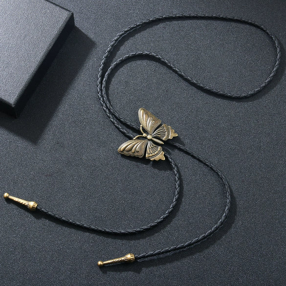 Sweater Chain Alloy Pendant Snake Bone Chain Metallic Leather Plaid Butterfly Retro Unisex