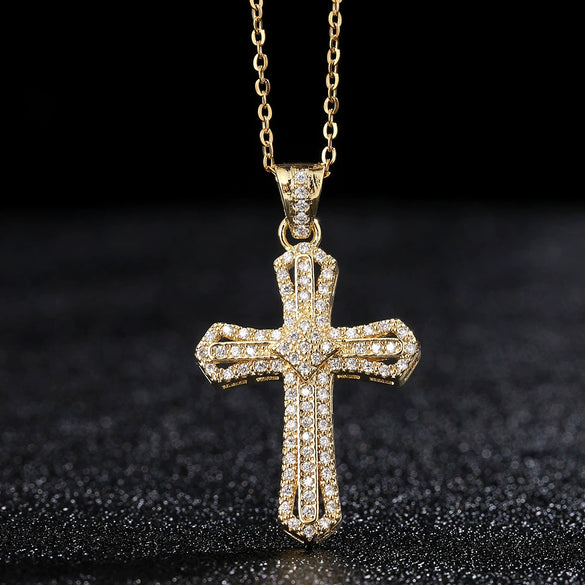 Sweater Chain Exaggerated Design Zircon Cross Copper Ochain Hiphop Style Electroplating