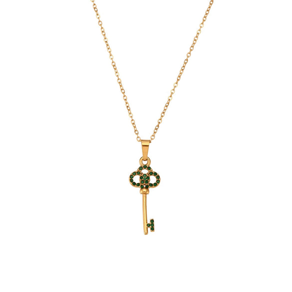 Sweater Chain Jewelry Titanium Steel Micro Inlay Retro Hollow Flower Key Pendant Necklace Stainless Steel Geometric Electroplated