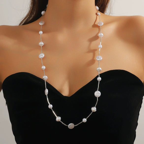 Sweater Chain Long Necklace Women's Simple Style With Artificial Crystal And Geometric Rhombus Handmade