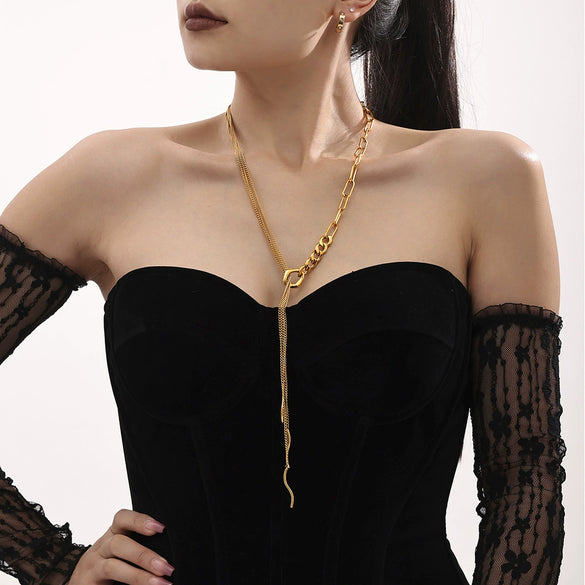 Sweater Chain 316L Stainless Steel Geometric Electroplated Multi Layer Tassel Curved Strip Stacked