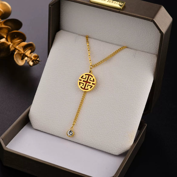 Sweater Chain Titanium Steel Gold Inlaid Geometric Round Clavicle Chain