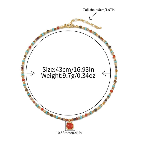 Sweater Chain Women's Retro Light Luxury Niche Stacked Clavicle Chain Handmade Red Agate Copper Geometric