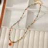 Sweater Chain Women's Retro Light Luxury Niche Stacked Clavicle Chain Handmade Red Agate Copper Geometric