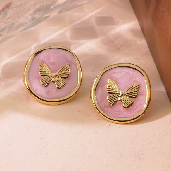 Sweet And Beautiful Style Butterfly And Bow Tie Geometric Pattern Stainless Steel Dripping Oil Earrings For Women