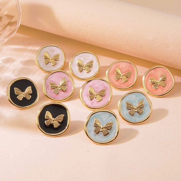 Sweet And Beautiful Style Butterfly And Bow Tie Geometric Pattern Stainless Steel Dripping Oil Earrings For Women