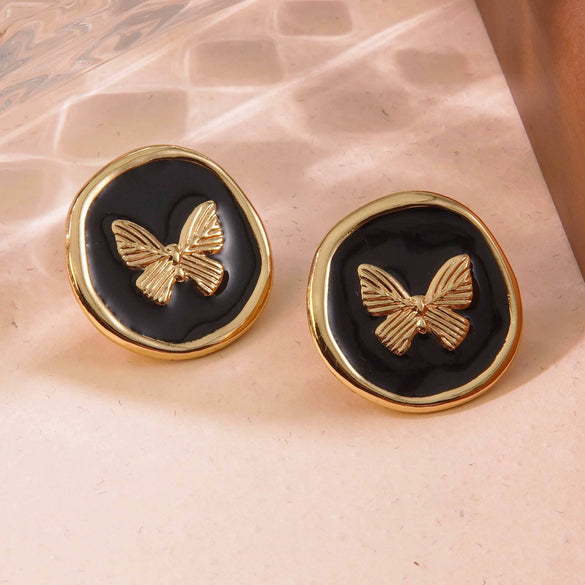 Sweet And Beautiful Style Butterfly And Bow Tie Geometric Pattern Stainless Steel Dripping Oil Earrings For Women