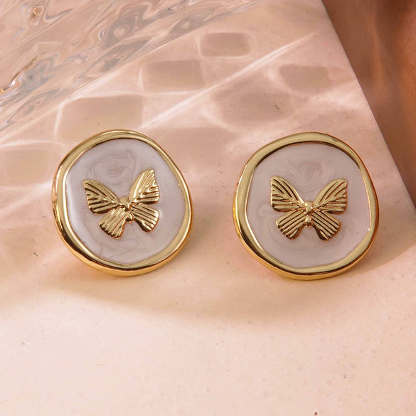 Sweet And Beautiful Style Butterfly And Bow Tie Geometric Pattern Stainless Steel Dripping Oil Earrings For Women