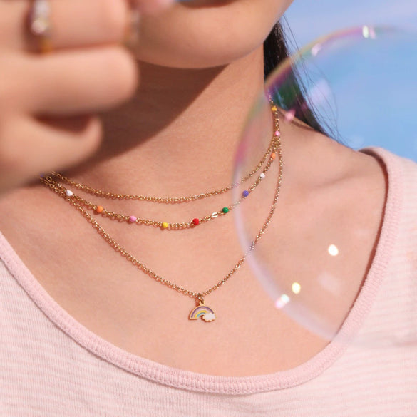 Sweet And Cute Kids' Jewelry Set With Oil Dripping Rainbow Cloud Design Titanium Steel And Stainless Steel Electroplated Earrings Necklace Bracelet Ring