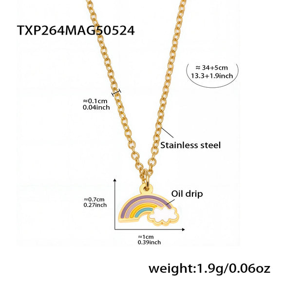Sweet And Cute Kids' Jewelry Set With Oil Dripping Rainbow Cloud Design Titanium Steel And Stainless Steel Electroplated Earrings Necklace Bracelet Ring