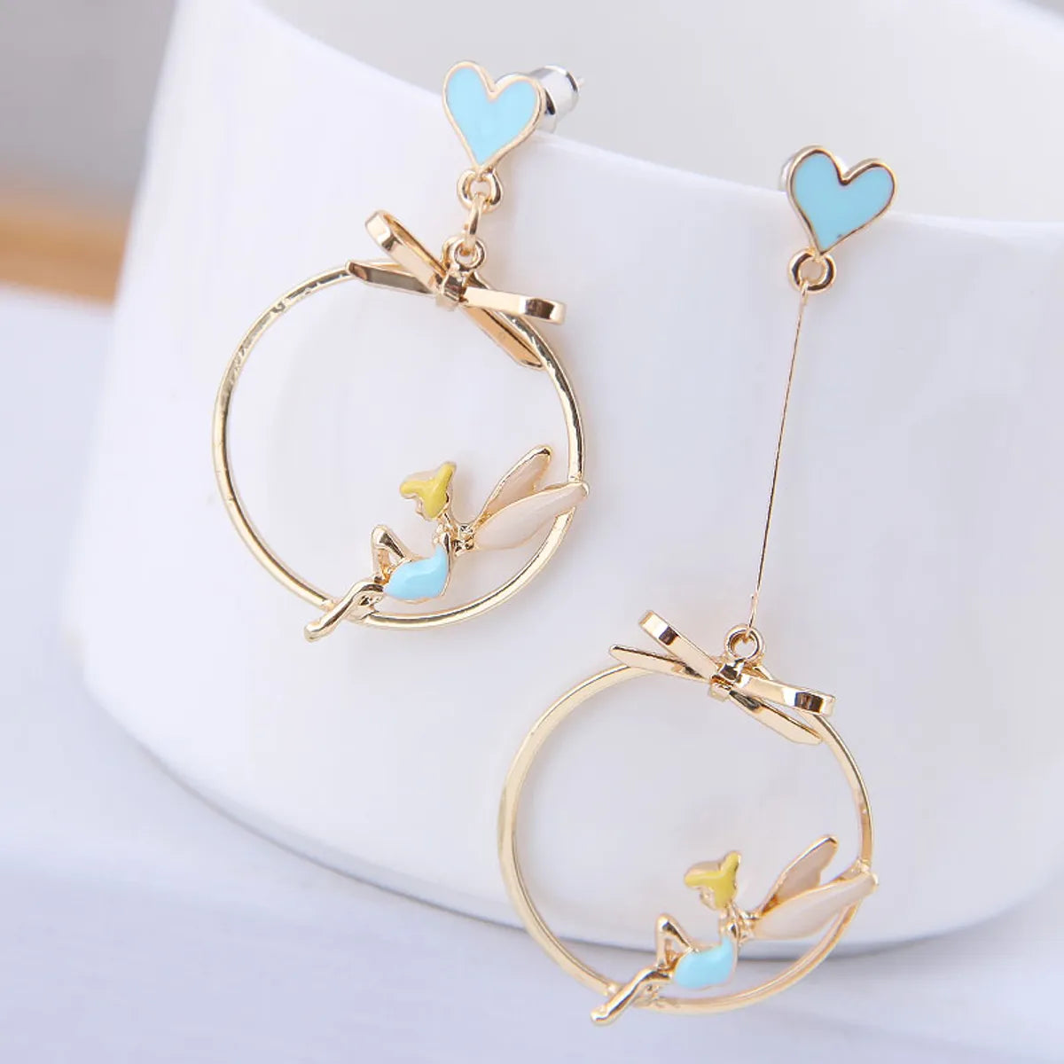 Sweet Angel Heart Shape Alloy Bow Knot Ear Studs