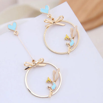 Sweet Angel Heart Shape Alloy Bow Knot Ear Studs