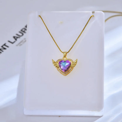 Sweet Angel Wings Copper Zircon Pendant Necklace In Bulk