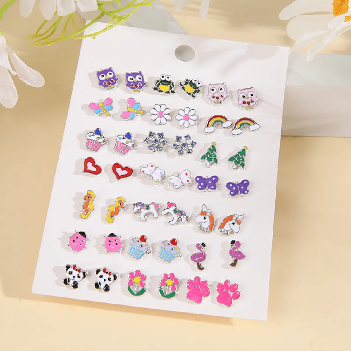 1 Set Sweet Animal Flower Snowflake Enamel Butterfly Alloy Ear Studs