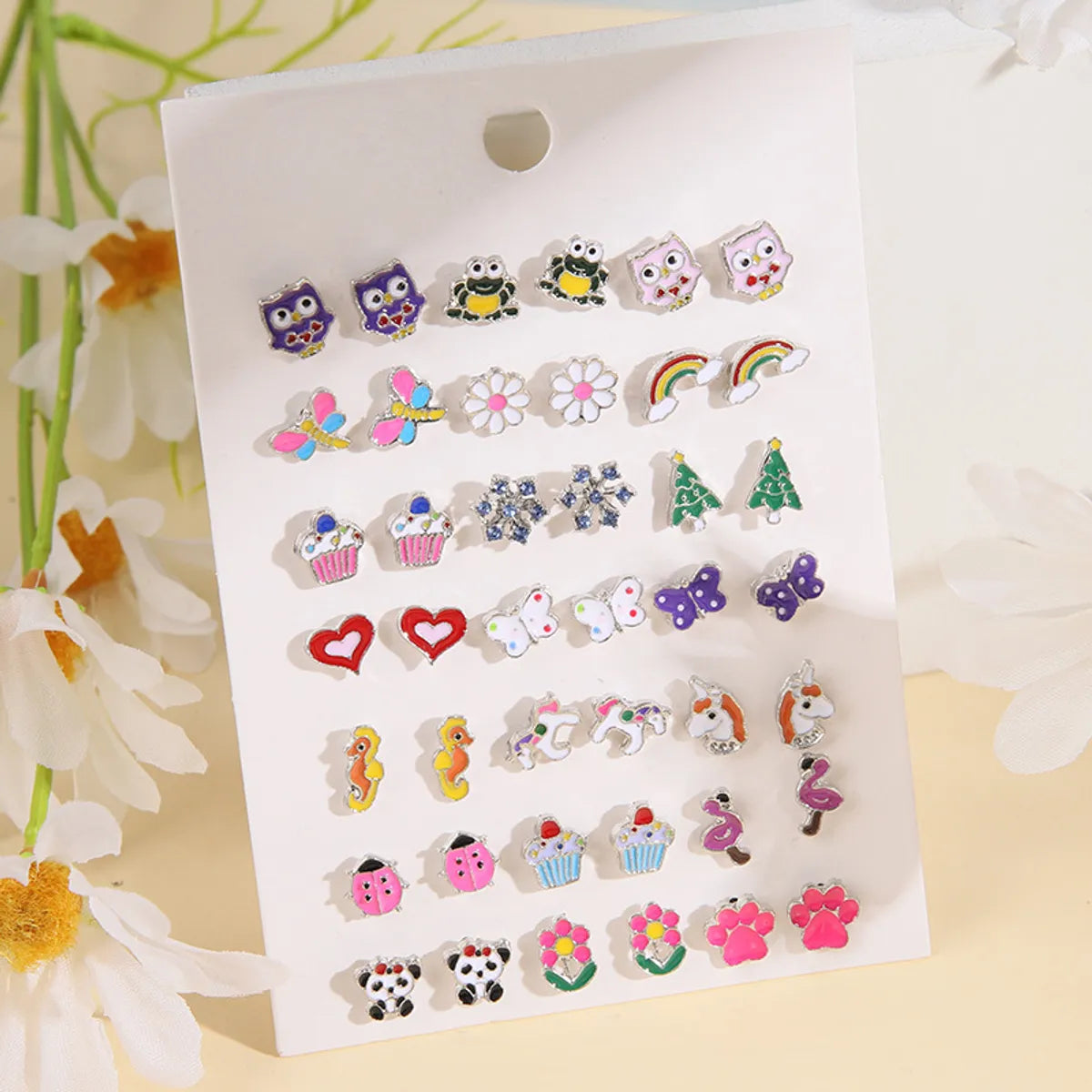 1 Set Sweet Animal Flower Snowflake Enamel Butterfly Alloy Ear Studs