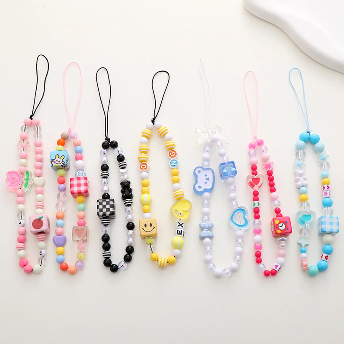 Sweet Animal Fruit Heart Shape Arylic Beaded Plating Bag Pendant Mobile Phone Chain Keychain