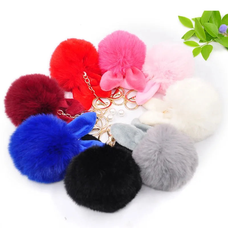 Sweet Artistic Bunny Ears Alloy Rex Rabbit Fur Women'S Keychain