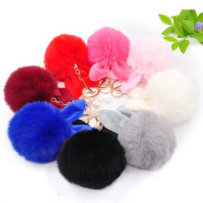 Sweet Artistic Bunny Ears Alloy Rex Rabbit Fur Women'S Keychain