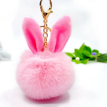 Sweet Artistic Bunny Ears Alloy Rex Rabbit Fur Women'S Keychain