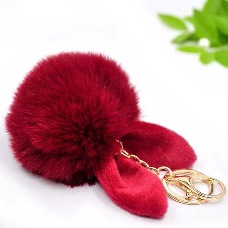 Sweet Artistic Bunny Ears Alloy Rex Rabbit Fur Women'S Keychain