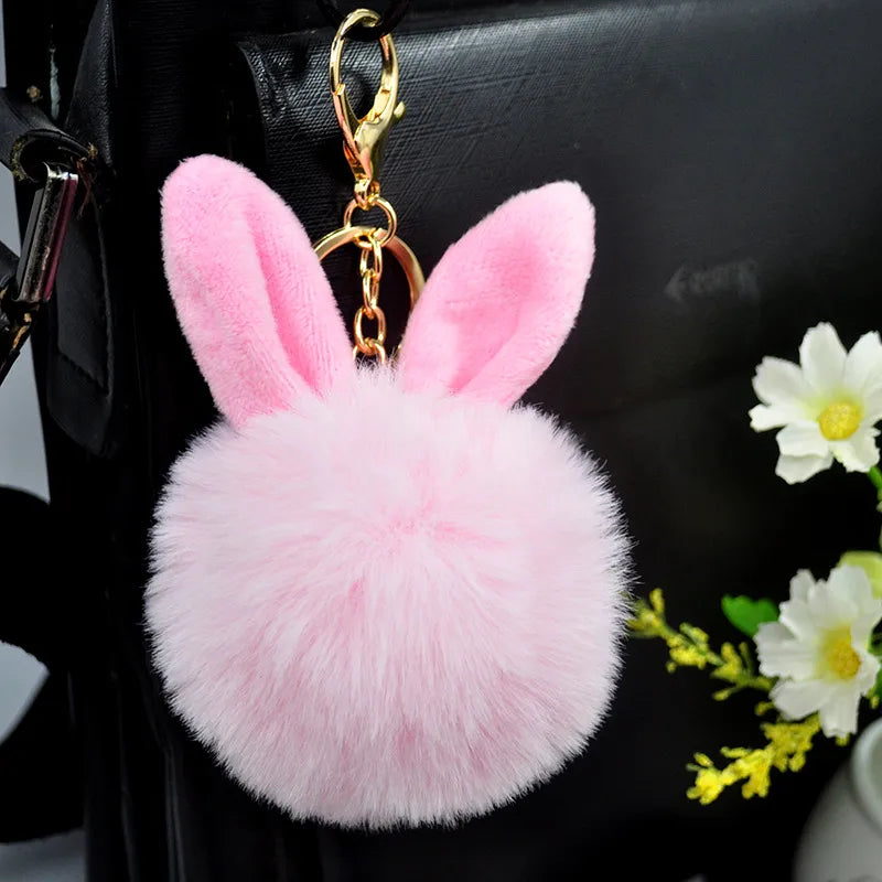 Sweet Artistic Bunny Ears Alloy Rex Rabbit Fur Women'S Keychain