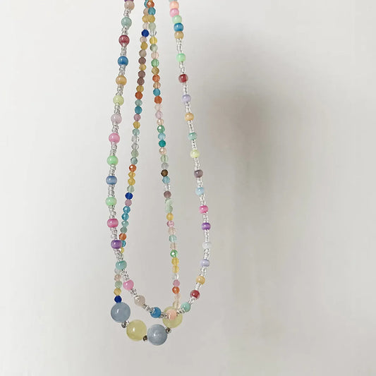 Sweet Artistic Colorful Beaded Natural Stone Opal Necklace