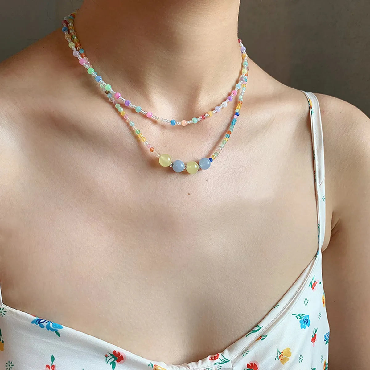 Sweet Artistic Colorful Beaded Natural Stone Opal Necklace