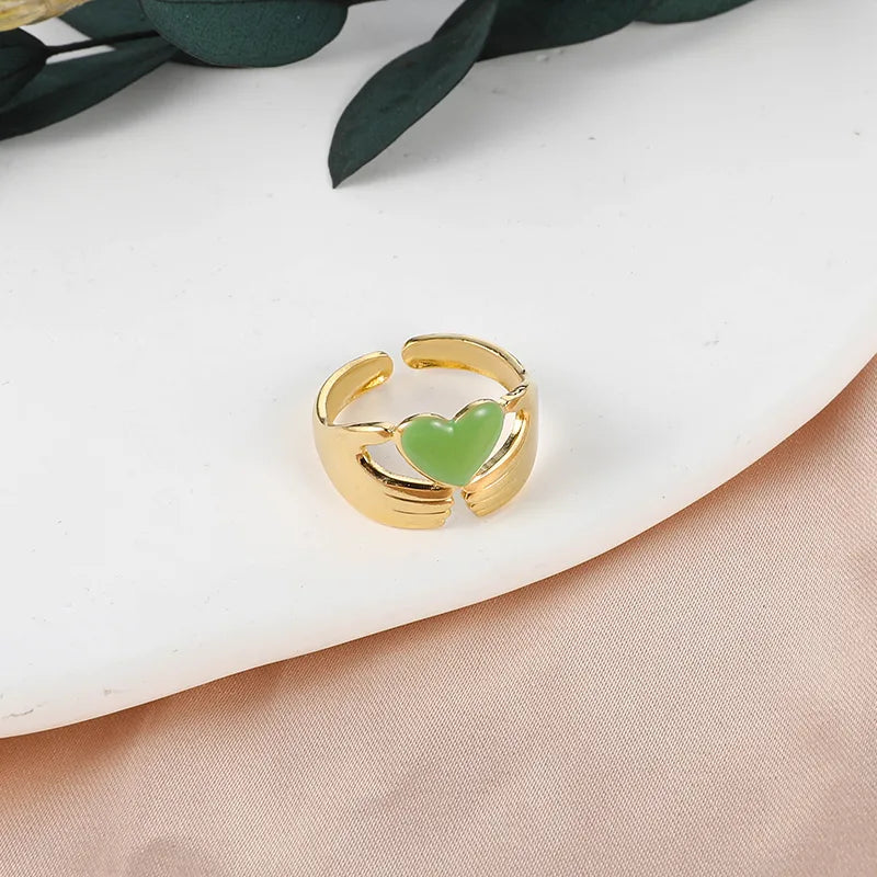 Wholesale Jewelry Sweet Artistic Gesture Leaves Heart Shape 304 Stainless Steel Enamel Plating Open Rings