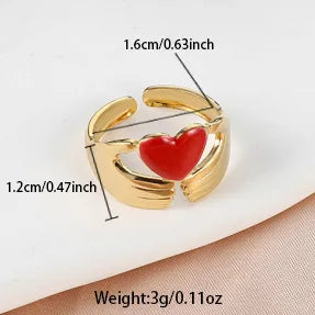 Wholesale Jewelry Sweet Artistic Gesture Leaves Heart Shape 304 Stainless Steel Enamel Plating Open Rings