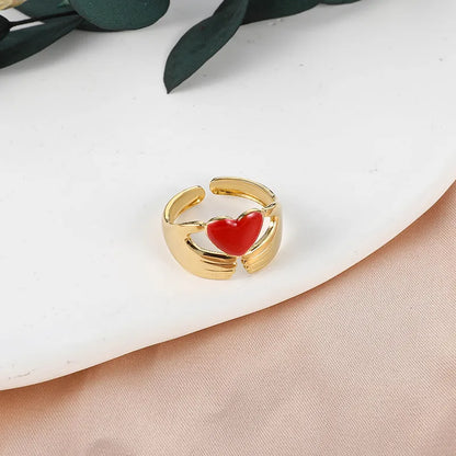 Wholesale Jewelry Sweet Artistic Gesture Leaves Heart Shape 304 Stainless Steel Enamel Plating Open Rings