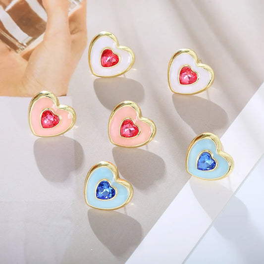 Sweet Artistic Heart Shape Alloy Plating Inlay Rhinestones Gold Plated Women's Ear Studs