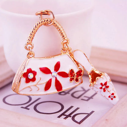 Sweet Bag Flower Zinc Alloy Plating Inlay Rhinestones Women'S Bag Pendant Keychain