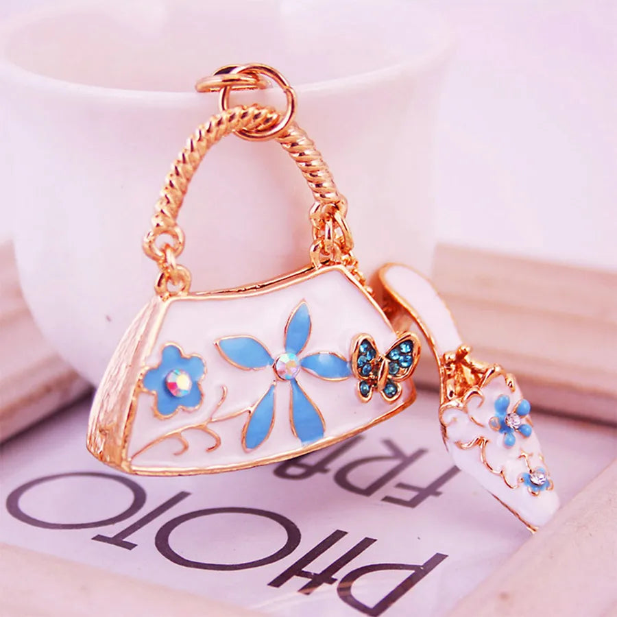 Sweet Bag Flower Zinc Alloy Plating Inlay Rhinestones Women'S Bag Pendant Keychain