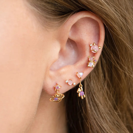 Sweet Bear Gold Plated Brass Zircon Ear Studs