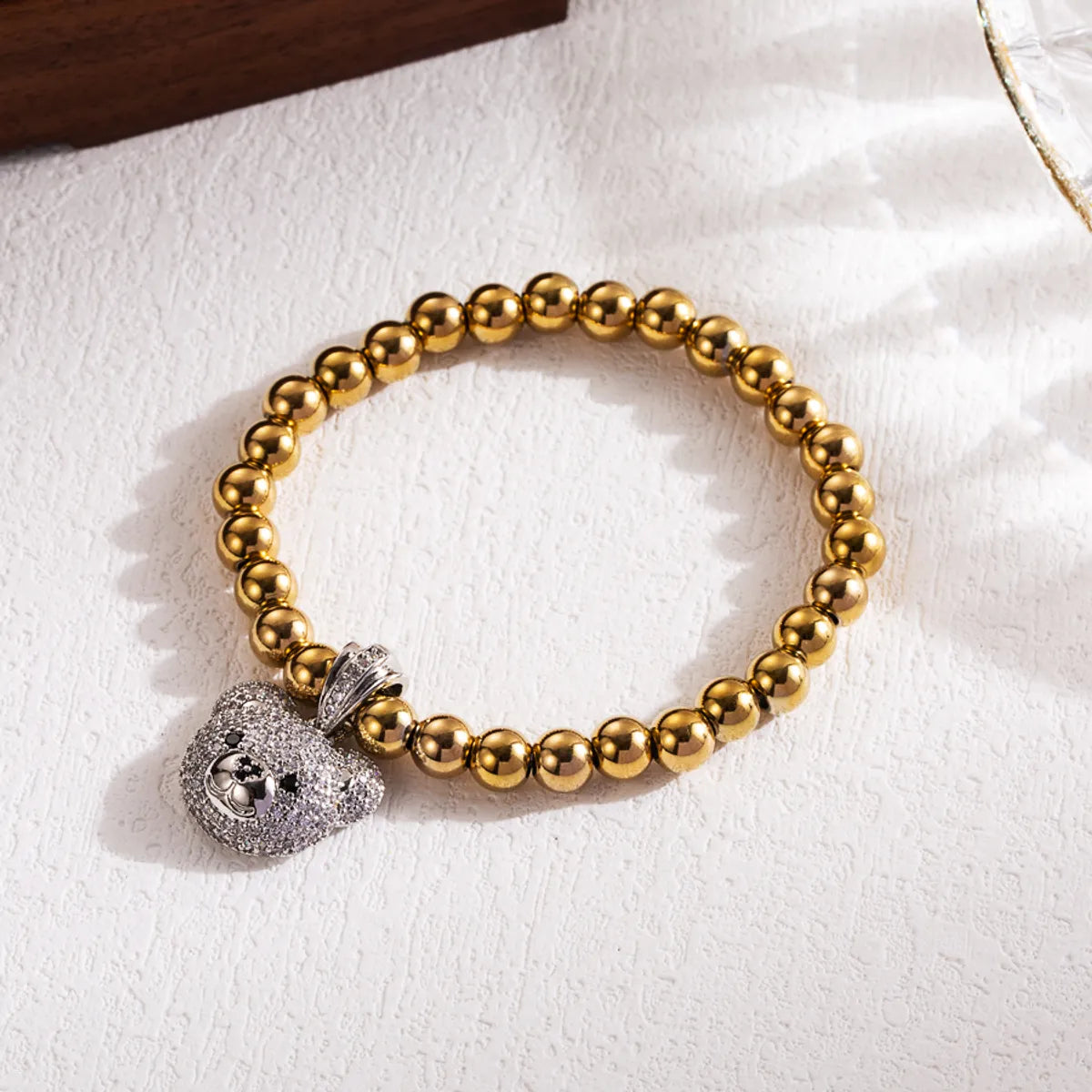 Sweet Bear Stainless Steel Copper Beaded Zircon 18k Gold Plated Bracelets