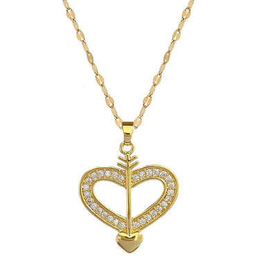 Sweet Bow And Arrow Heart Shape Titanium Steel Copper Plating Inlay Zircon Pendant Necklace