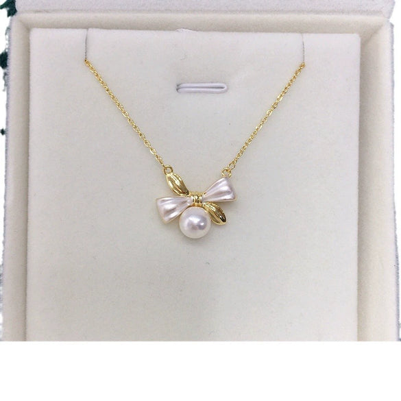Sweet Bow Freshwater Pearl Pendant Earring Set Jewelry