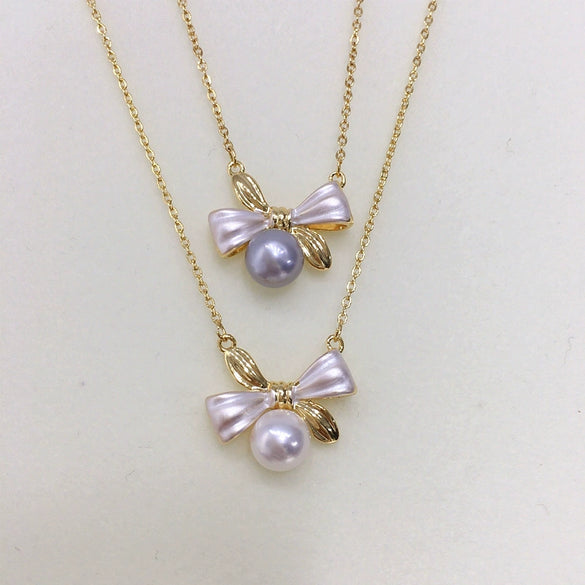 Sweet Bow Freshwater Pearl Pendant Earring Set Jewelry