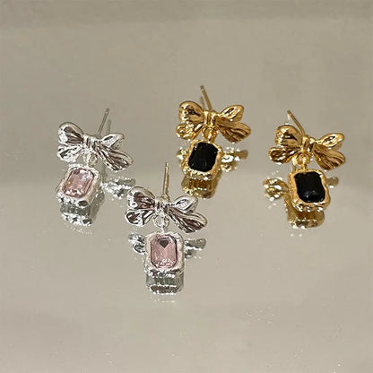 Sweet Bow Knot Alloy Inlay Artificial Crystal Women'S Drop Earrings