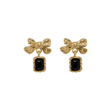 Sweet Bow Knot Alloy Inlay Artificial Crystal Women'S Drop Earrings