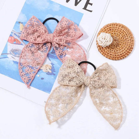 Sweet Bow Knot Cloth Flowers Hair Tie