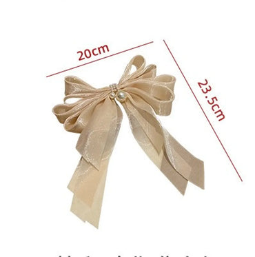 Sweet Bow Knot Cloth Organza Inlay Artificial Pearls Hair Clip 1 Piece