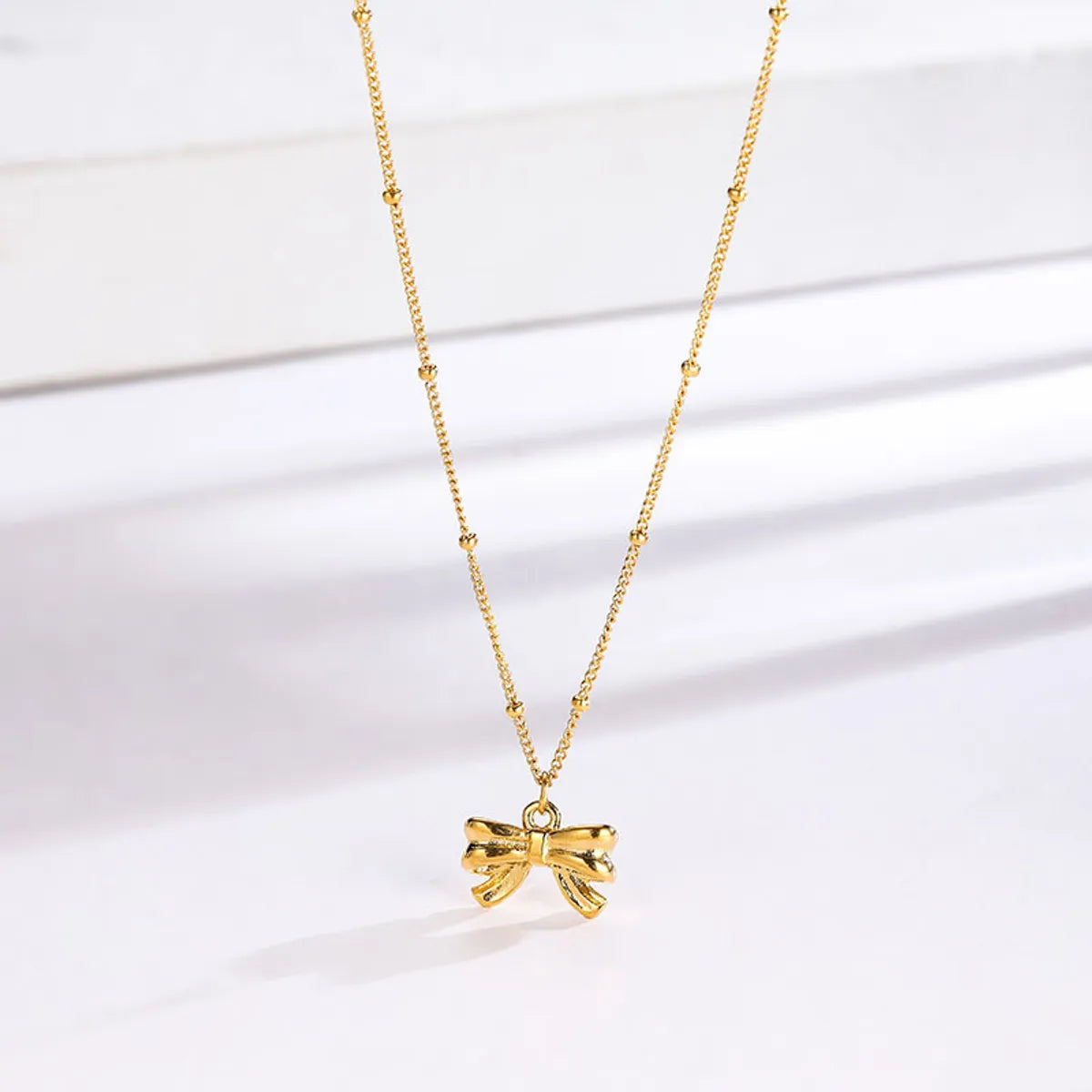 304 Stainless Steel 18K Gold Plated Sweet Plating Bow Knot Pendant Necklace